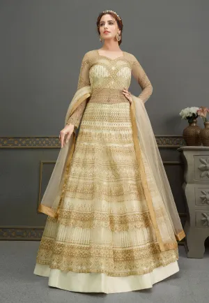 White Golden Embroidered Anarkali Lehenga