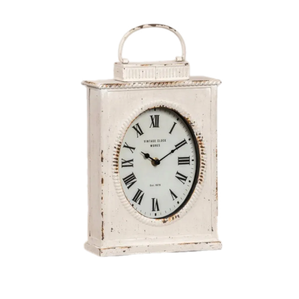 White Lantern Table Top Clock