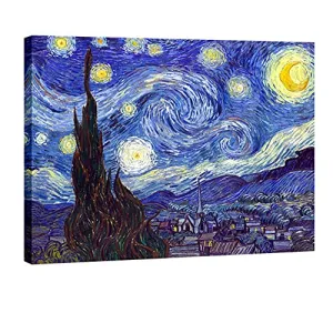 Wieco Art Starry Night Canvas Prints Wall Art by Van Gogh Classical Famous Artwork Huge Size Modern Blue Impressionist Sky Star Pictures Paintings for Living Room Bedroom Home Decorations 36x48 Inch