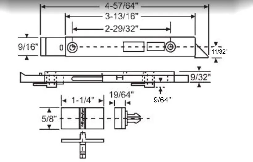 WRS 4-57/64" Internal Top Tilt Latch Set with Thumb Button - White