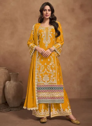 Yellow Thread Embroidery Palazzo Style Suit