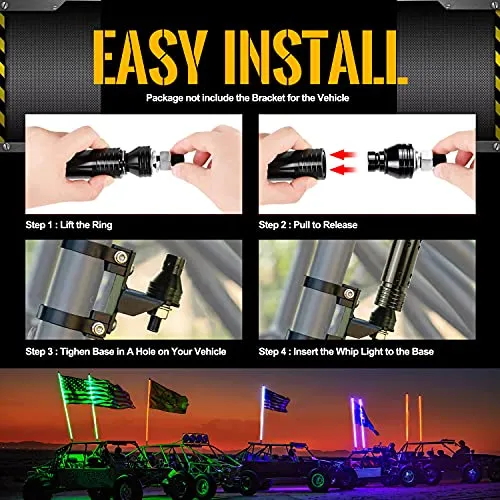 Yiswhis 2PCS 3FT(0.9M) 360° Spiral LED RGB Chase Dancing Light Can Controlled by remote and app Simultaneously LED Whips for UTV, ATV, Off Road, Truck, Sand, Buggy Dune, RZR, Can-am, Boat