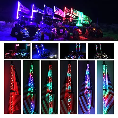 Yiswhis 2PCS 3FT(0.9M) 360° Spiral LED RGB Chase Dancing Light Can Controlled by remote and app Simultaneously LED Whips for UTV, ATV, Off Road, Truck, Sand, Buggy Dune, RZR, Can-am, Boat